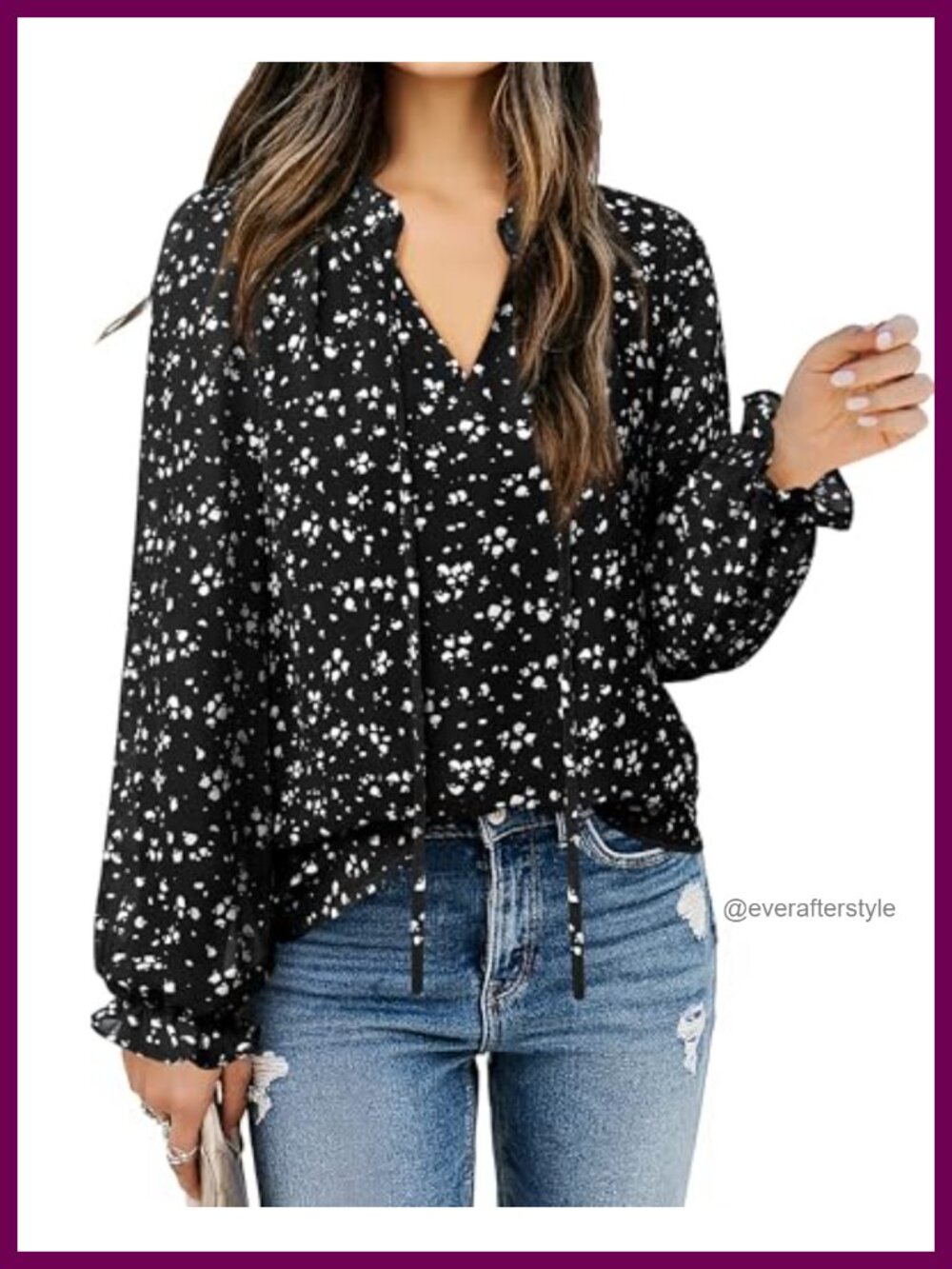 Womens Ruffle V Neck Chiffon Blouse Long Sleeve Tunic Top Business Casual